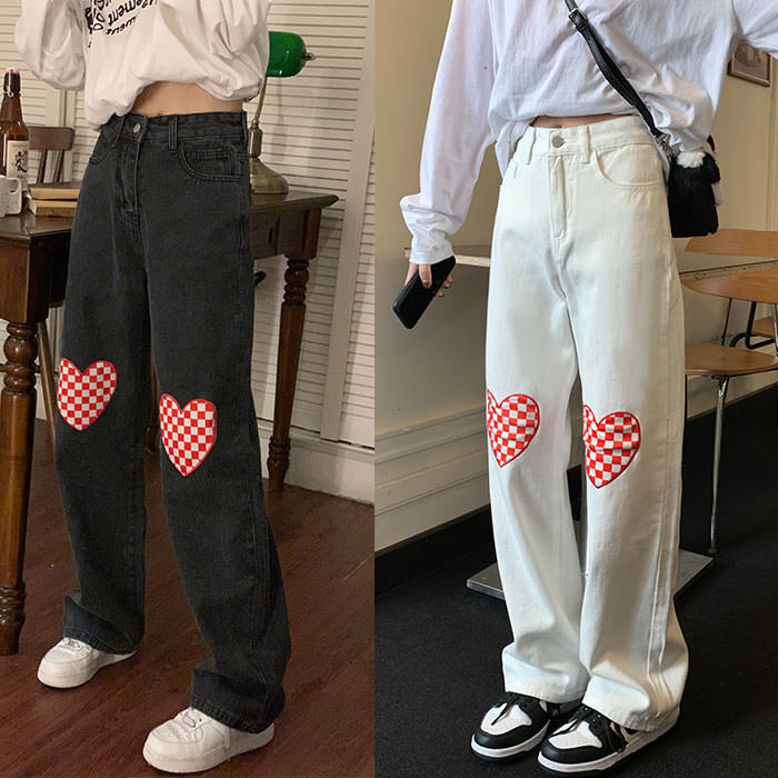 Checker Heart Wide Jeans - Vedlit