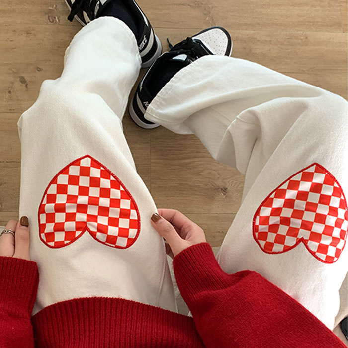 Checker Heart Wide Jeans - Vedlit