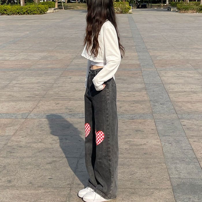 Checker Heart Wide Jeans - Vedlit