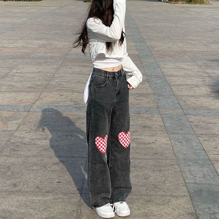 Checker Heart Wide Jeans - Vedlit