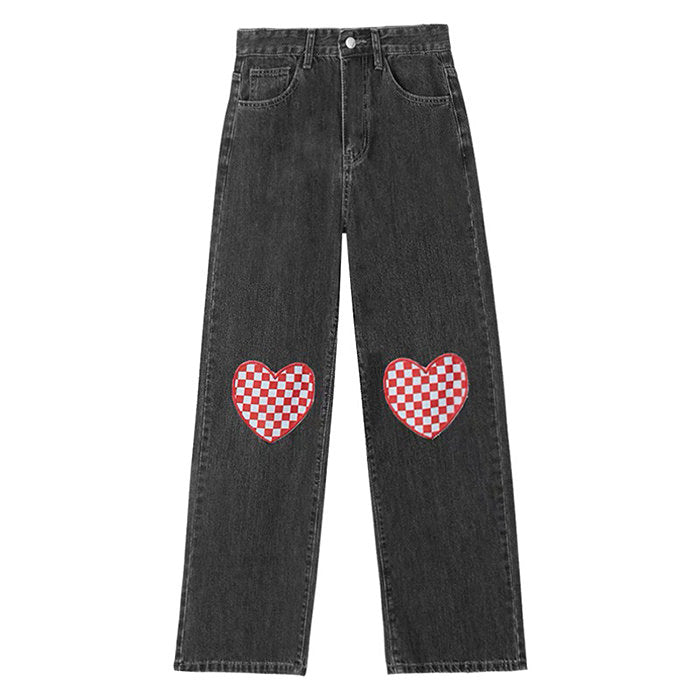 Checker Heart Wide Jeans - Vedlit