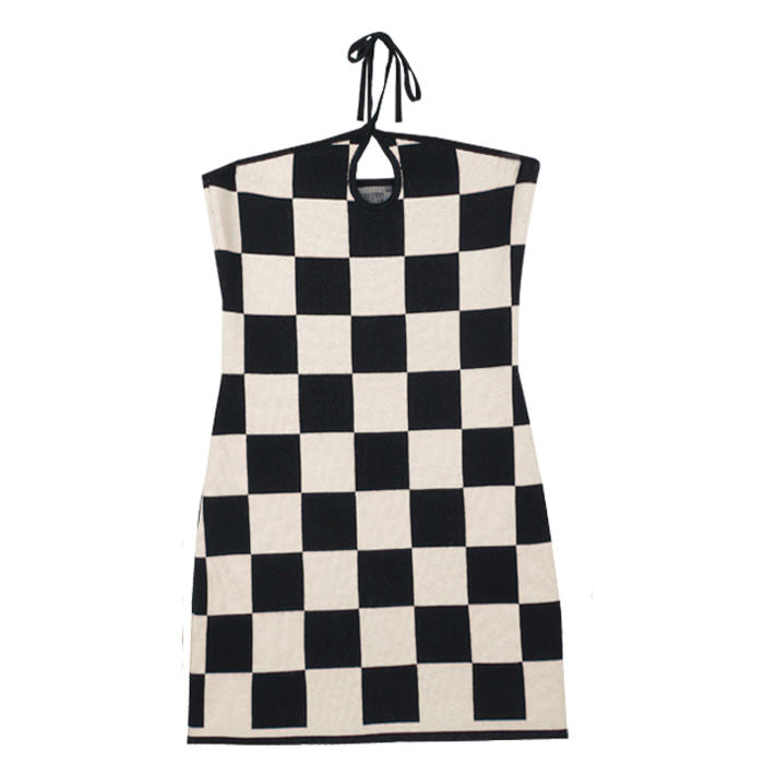 Checkered Knit Dress & Cardigan Set - Vedlit