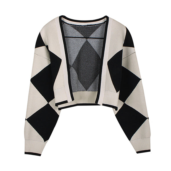 Checkered Knit Dress & Cardigan Set - Vedlit