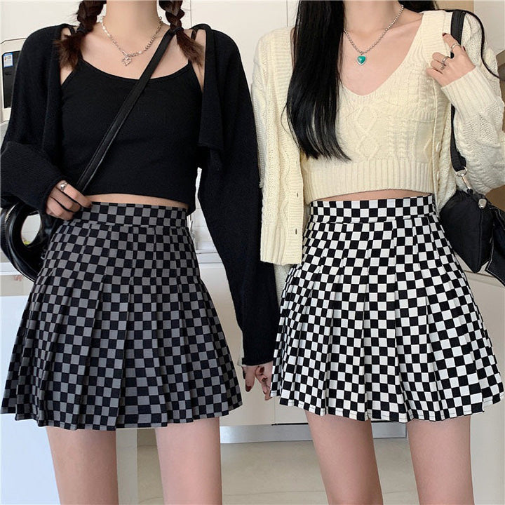 Checkered Print Pleated Skirt - Vedlit