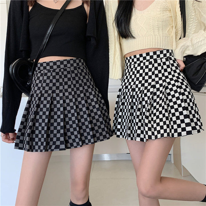 Checkered Print Pleated Skirt - Vedlit