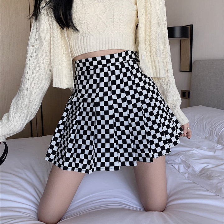 Checkered Print Pleated Skirt - Vedlit