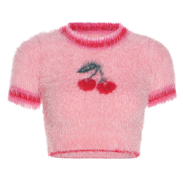 Cherry Fuzzy Crop Top - Vedlit