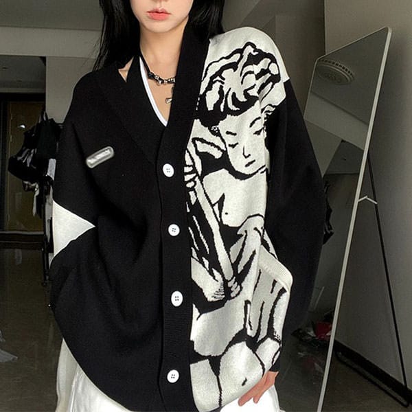Cherub Aesthetic Asymmetrical Cardigan - Vedlit