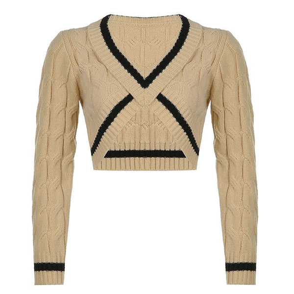 Coffee Cream Cropped Sweater - Vedlit