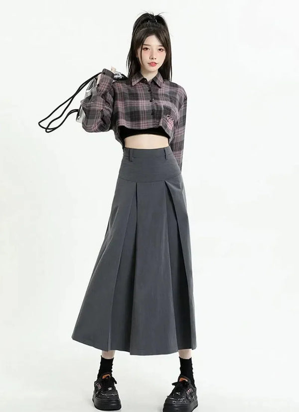 College Girl Pleated A-Line Midi Skirt - Vedlit