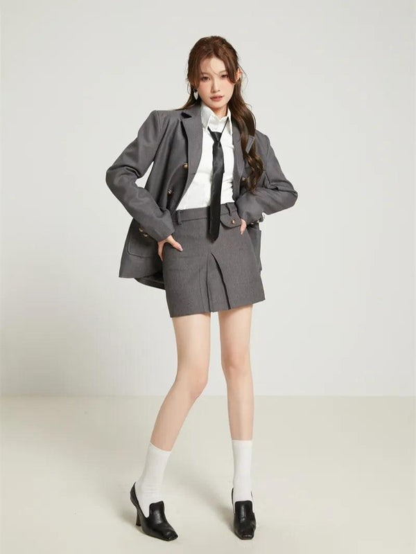 College Style Skirt, Blazer & Shirt Set - Vedlit