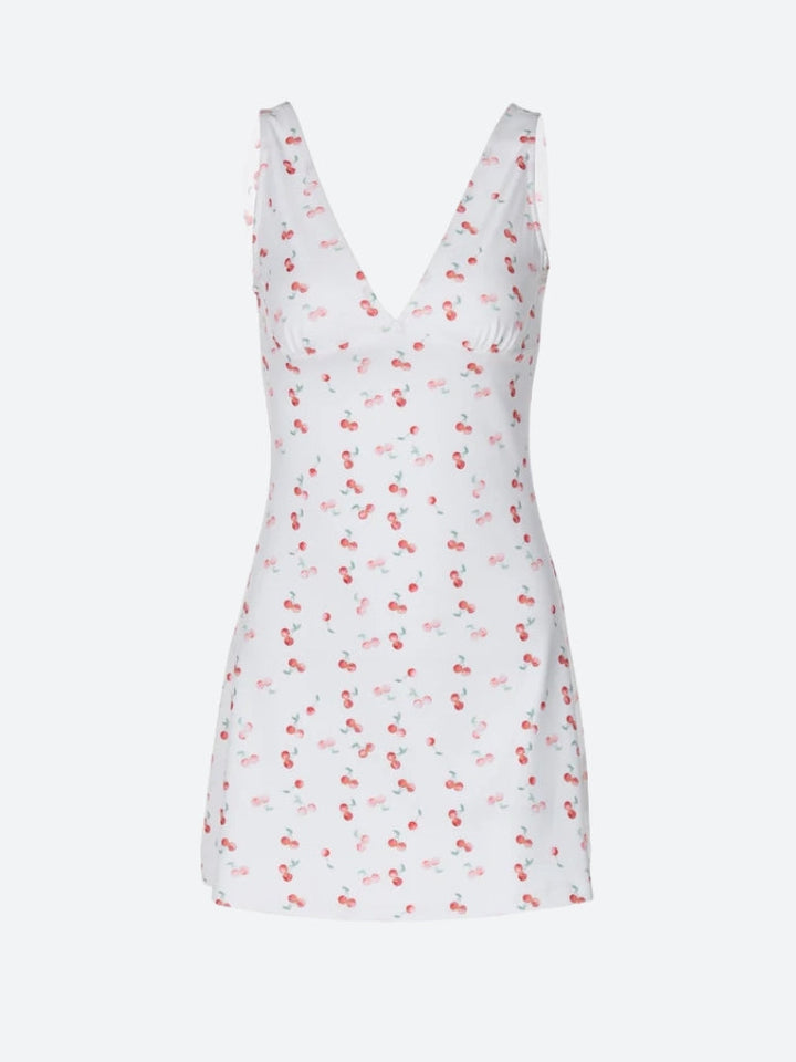 Coquette Cherry Plunge Neck Mini Dress - Vedlit