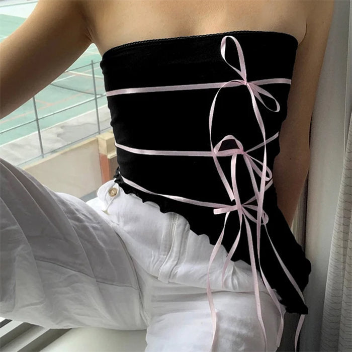 Coquette Aesthetic Bow Tube Top - Vedlit