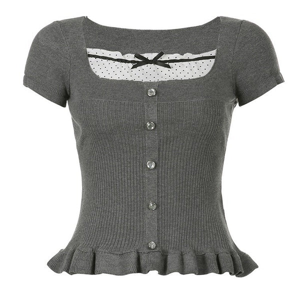 Coquette Aesthetic Rib Top - Vedlit