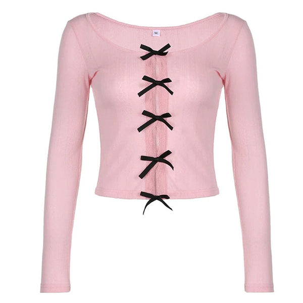 Coquette Bow Long Sleeve Split Top - Vedlit