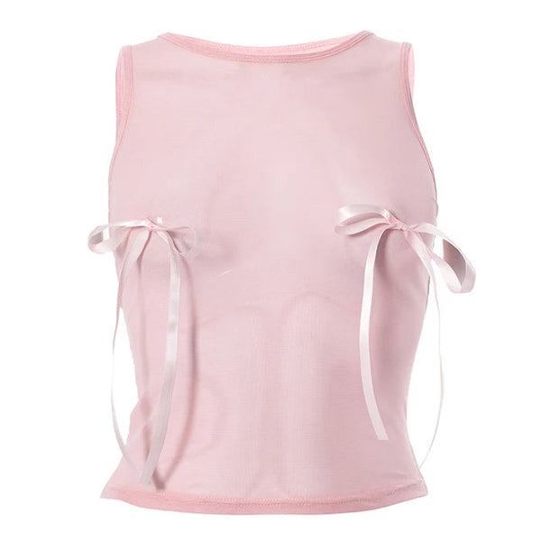 Coquette Bow Mesh Crop Top - Vedlit