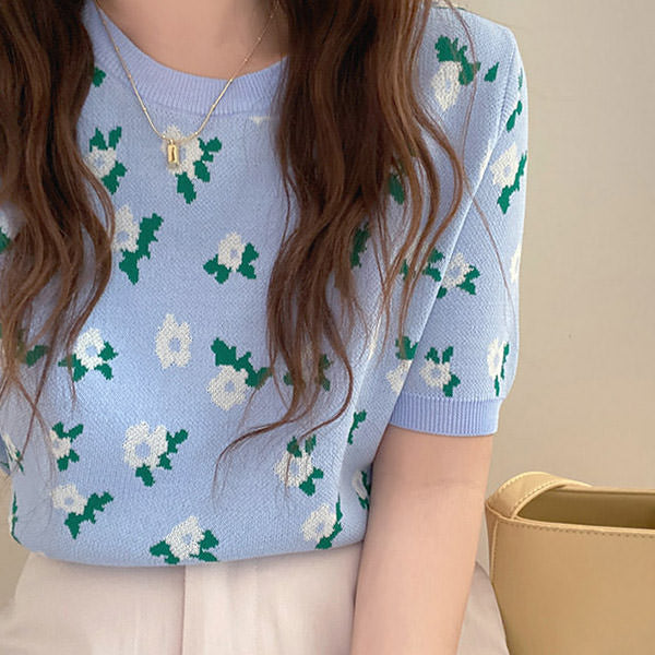 Cottagecore Floral Knit T-Shirt - Vedlit