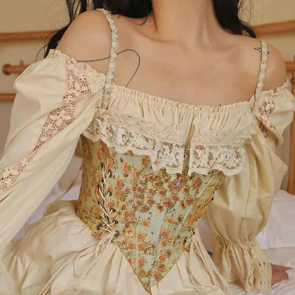 Cottagecore Floral Lace Up Corset Top - Vedlit