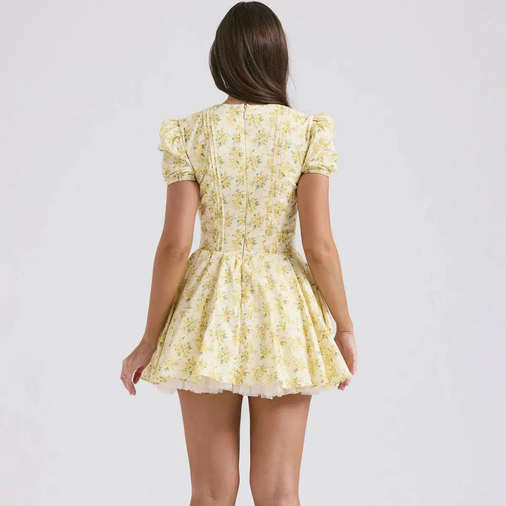 Cottagecore Floral Plunge Neck Mini Dress - Vedlit