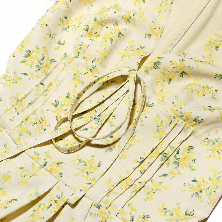 Cottagecore Floral Plunge Neck Mini Dress - Vedlit