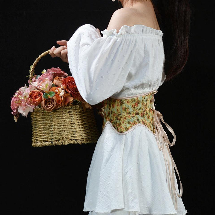 Cottagecore Ribbon Lace Up Waist Corset - Vedlit