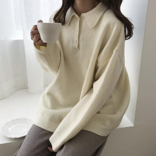 Cozy Days Button Neck Sweater - Vedlit