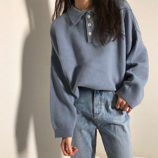 Cozy Days Button Neck Sweater - Vedlit