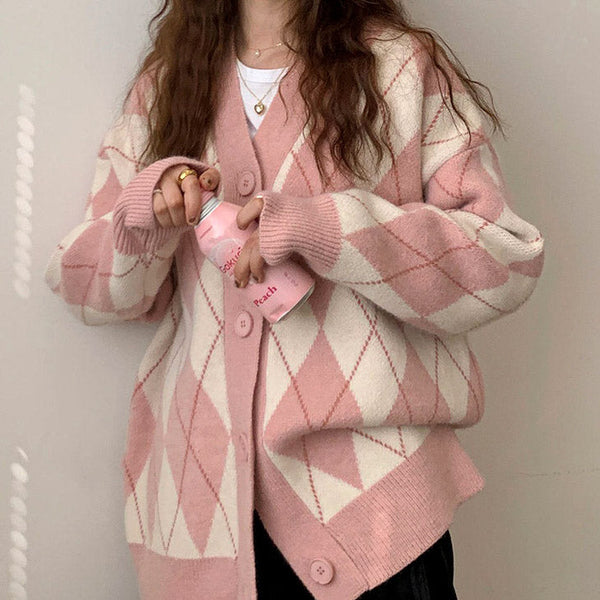 Cutie Secrets Argyle Cardigan - Vedlit