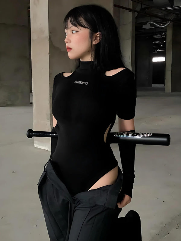 Cyberpunk Cut Out Corduroy Bodysuit - Vedlit