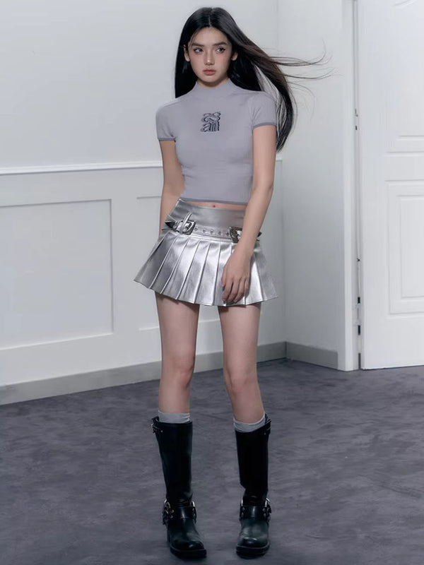 Cyberpunk Metallic Mini Skirt - Vedlit