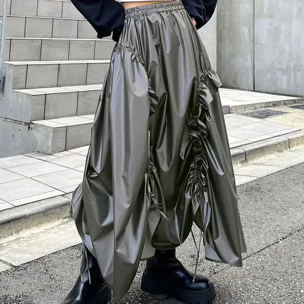 Cyberpunk Ruched Parachute Maxi Skirt - Vedlit