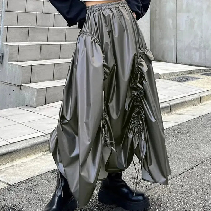 Cyberpunk Ruched Parachute Maxi Skirt - Vedlit