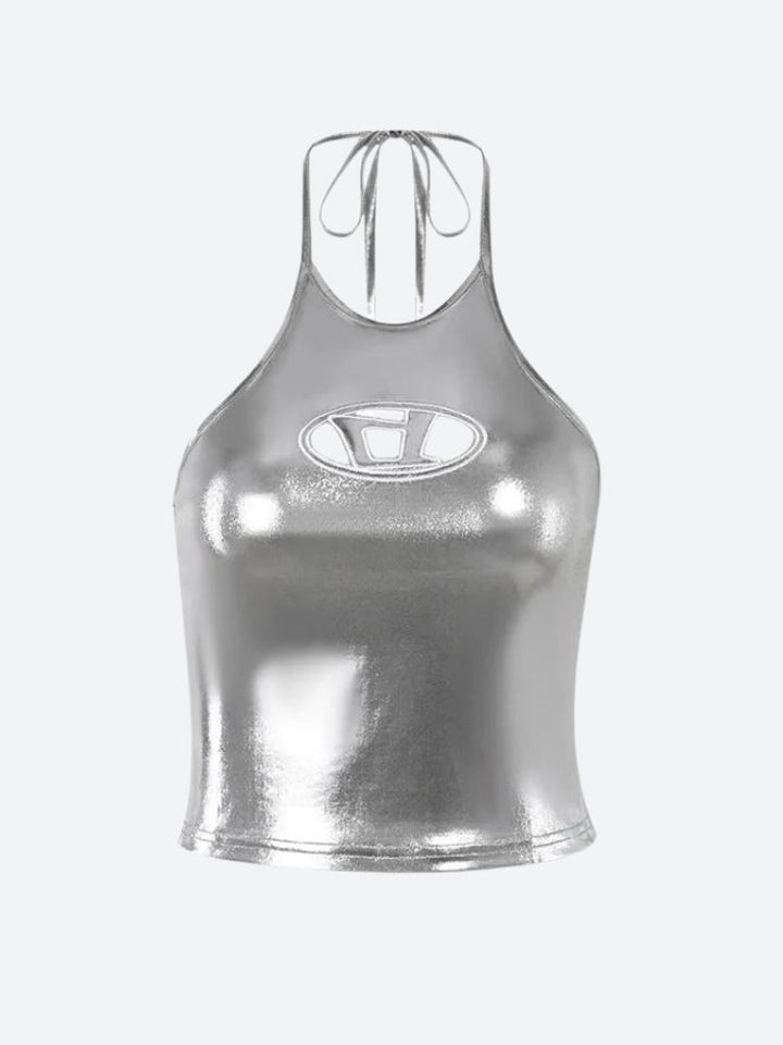 Cyberpunk Silver Halter Neck Top - Vedlit