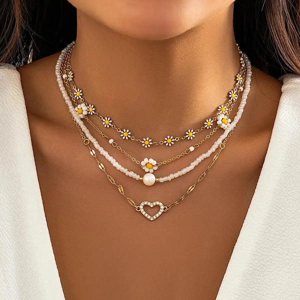 Daisy & Heart Four-Pack Necklace Set - Vedlit