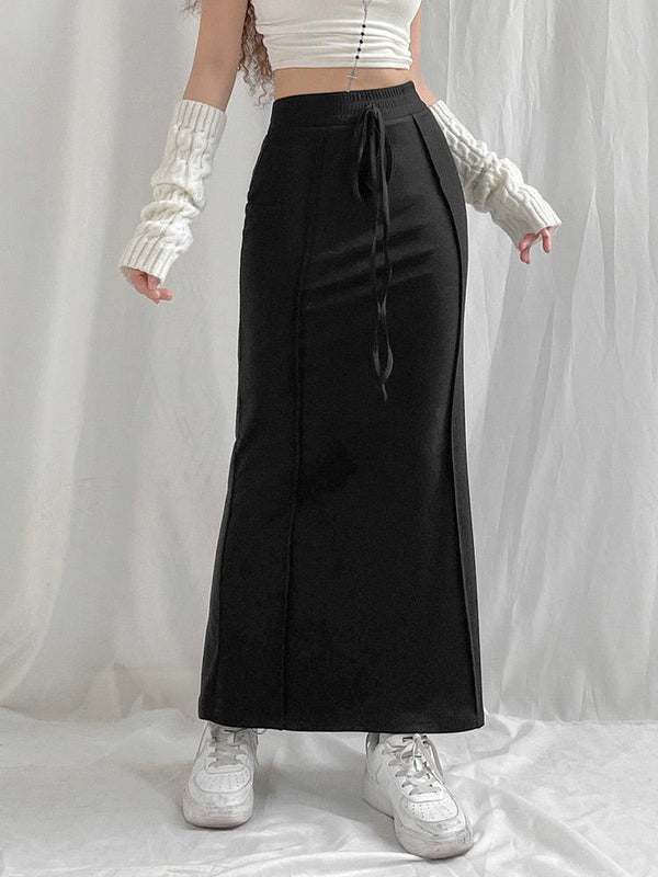 Dark Academia Drawstring Maxi Skirt - Vedlit