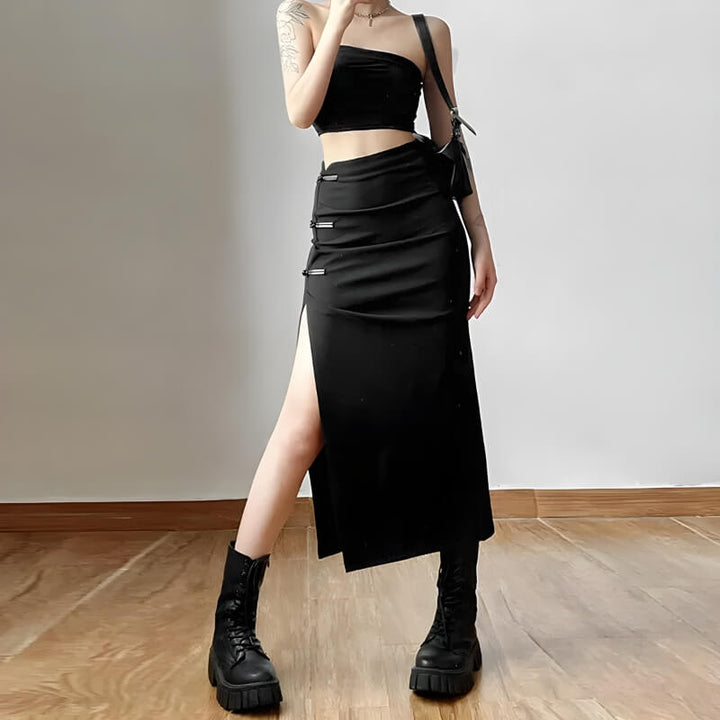 Dark Academia High Split Midi Pencil Skirt - Vedlit