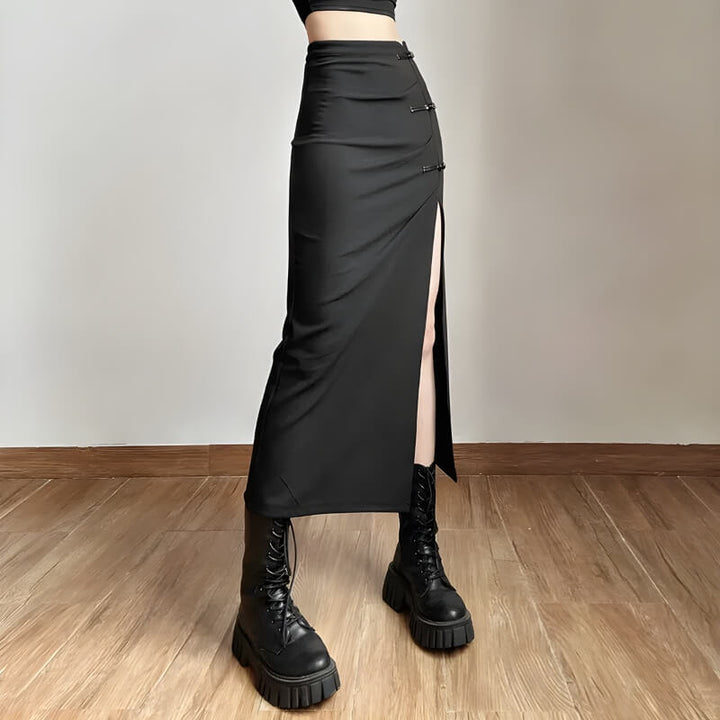 Dark Academia High Split Midi Pencil Skirt - Vedlit