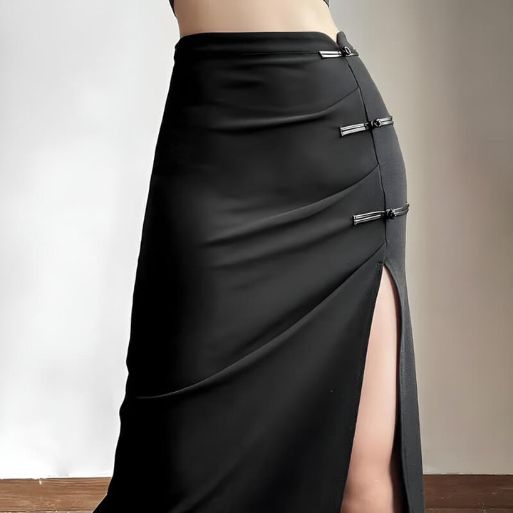 Dark Academia High Split Midi Pencil Skirt - Vedlit