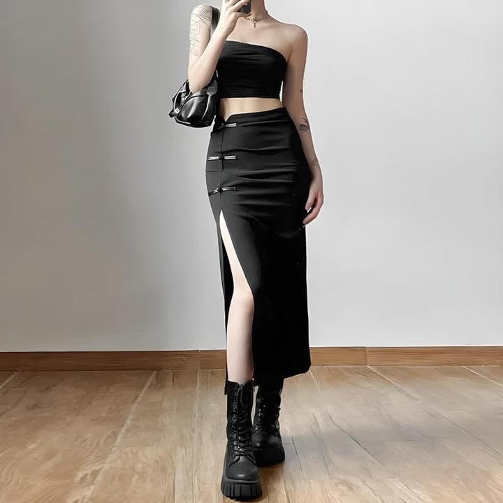 Dark Academia High Split Midi Pencil Skirt - Vedlit