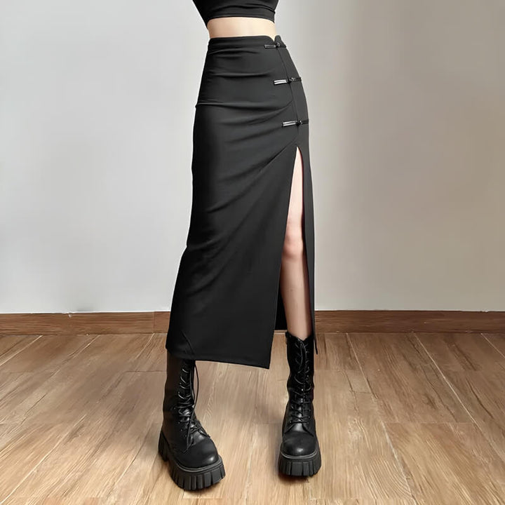 Dark Academia High Split Midi Pencil Skirt - Vedlit