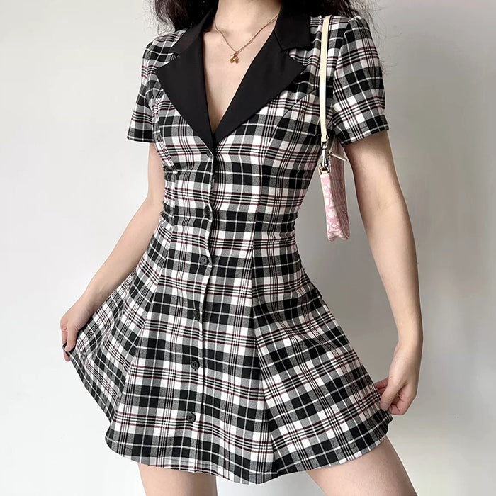 Dark Academia Plaid Dress - Vedlit