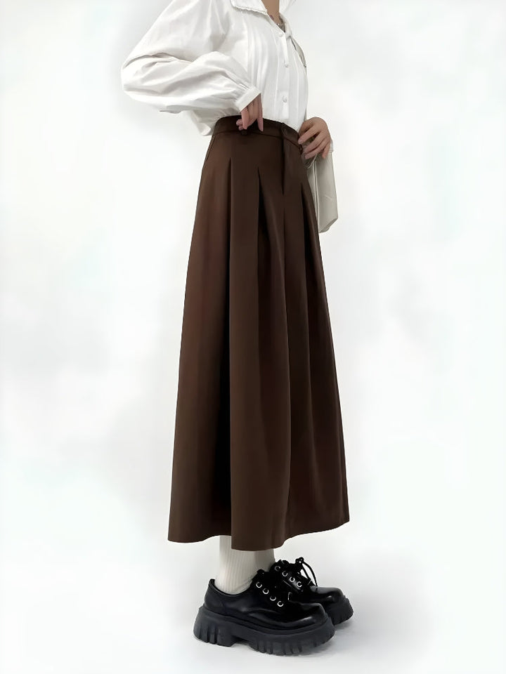 Dark Academia Pleated Midi Skirt - Vedlit