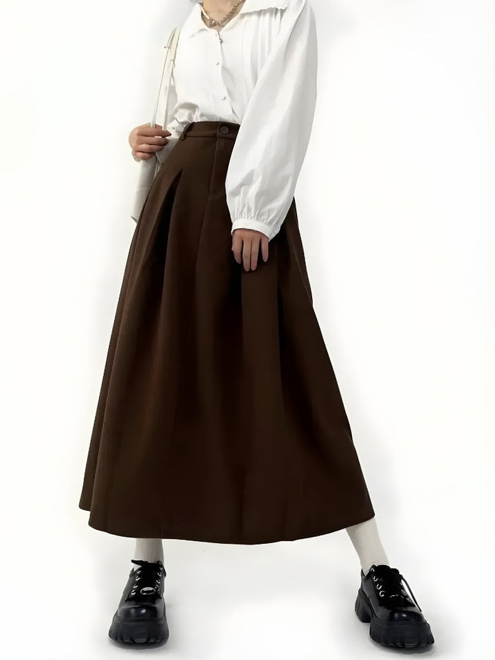 Dark Academia Pleated Midi Skirt - Vedlit