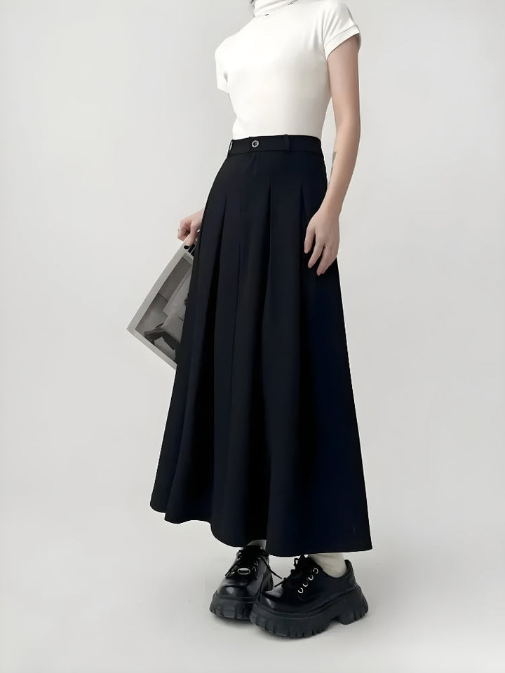 Dark Academia Pleated Midi Skirt - Vedlit