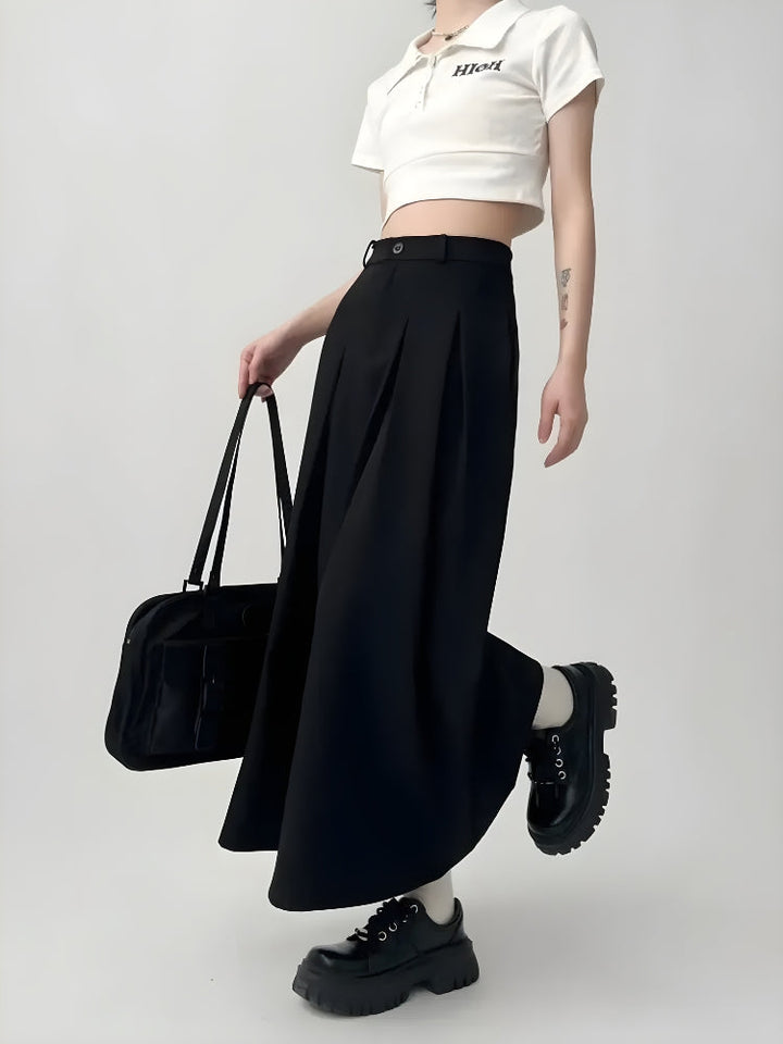 Dark Academia Pleated Midi Skirt - Vedlit