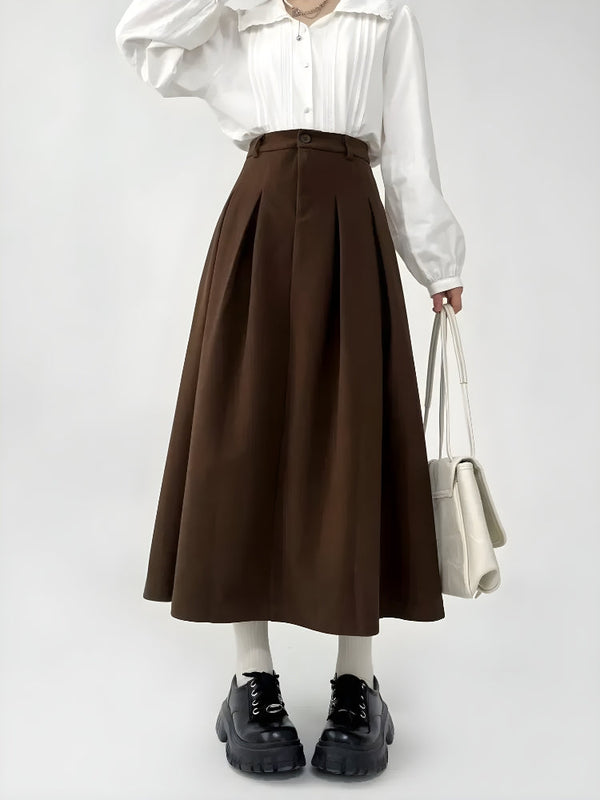 Dark Academia Pleated Midi Skirt - Vedlit