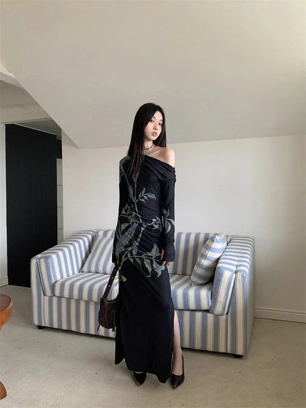 Dark Fairy One Shoulder Maxi Dress - Vedlit