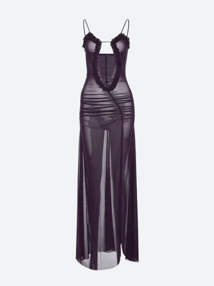 Deep Plunge Slit Maxi Dress - Vedlit