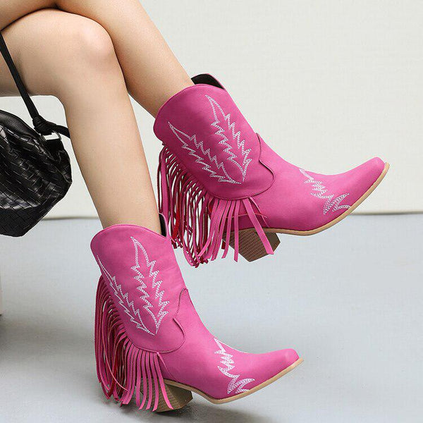 Disco Cowgirl Fringe Ankle Boots - Vedlit