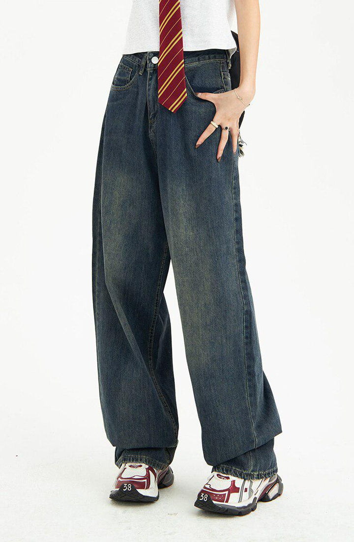 Distressed Pockets Wide Leg Baggy Jeans - Vedlit